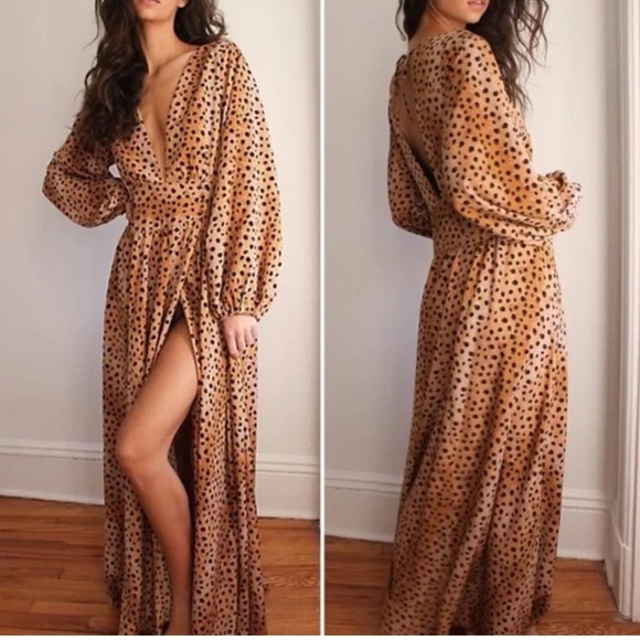 Free People Jayde Leopard Print Boho Maxi Dress Sz 4